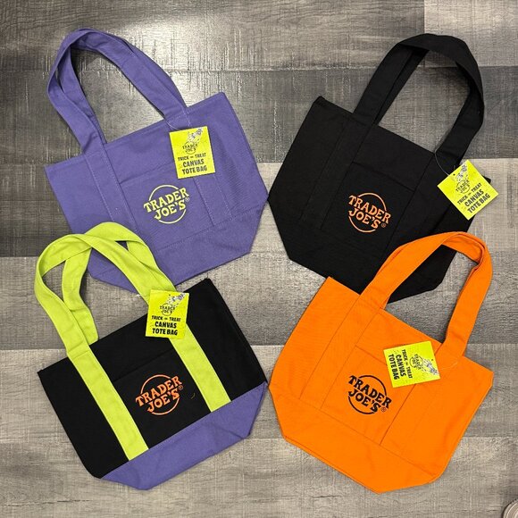 Trader Joes Mini Halloween Canvas Tote Bags Set of 4 - Picture 1 of 5